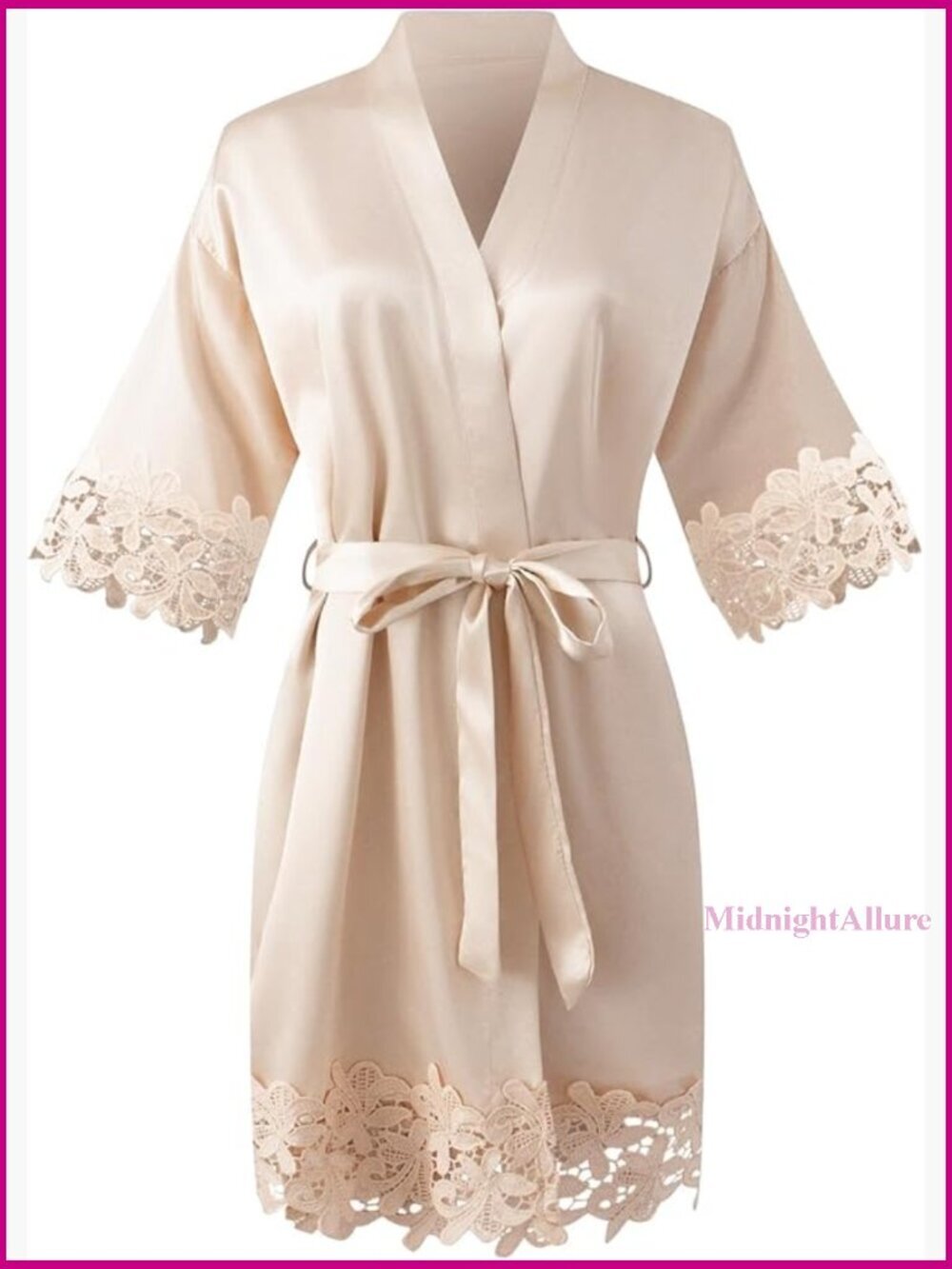 Large Satin Robe with Lace Trim, Loose Fit Kimono for Sleepwear and Lounging - Picture 1 of 6